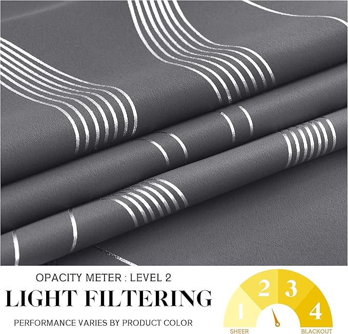 NICETOWN Blackout Door Curtains for Glass Window, Foil Printed French Door Blinds Tie Up Shade Window Covering for Basement Bedroom Livingroom, Grey, W26 X L72, 1 Panel
