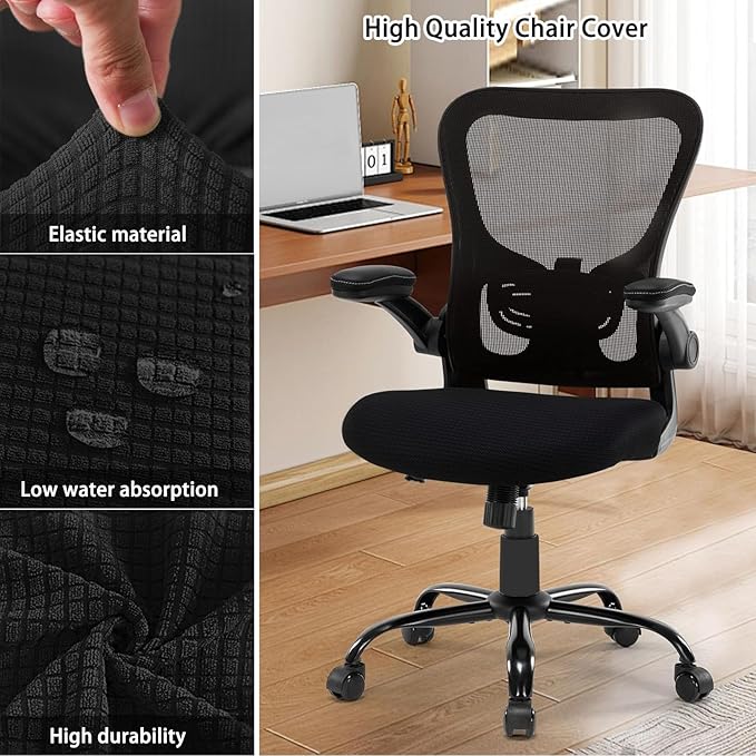 Newfashion Office Chair Seat Cover, Stretch Dining Room Chair Covers, Washable Slipcover for Desk Swivel Computer Chair, Removable Seat Cushion Protector (Black)