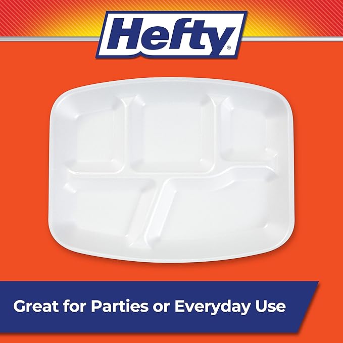 Hefty Everyday Soak-Proof Foam Compartment Tray, White, 9 x 11 Inch, 40 Count