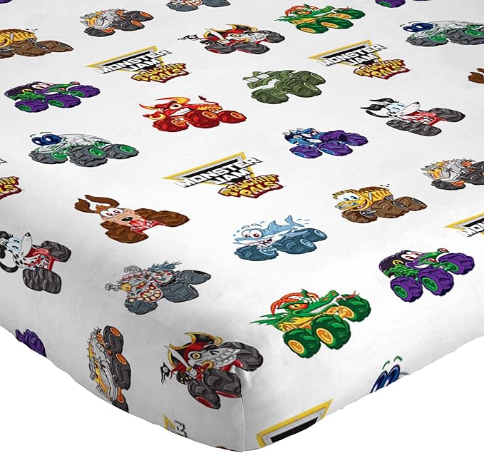 Jay Franco Kids Sheet Set with Fitted, Flat Sheets & Pillow Cover - Ultra-Soft Bedding with Pillowcase for Room Decor, White - Monster Jam, 3 Piece Toddler