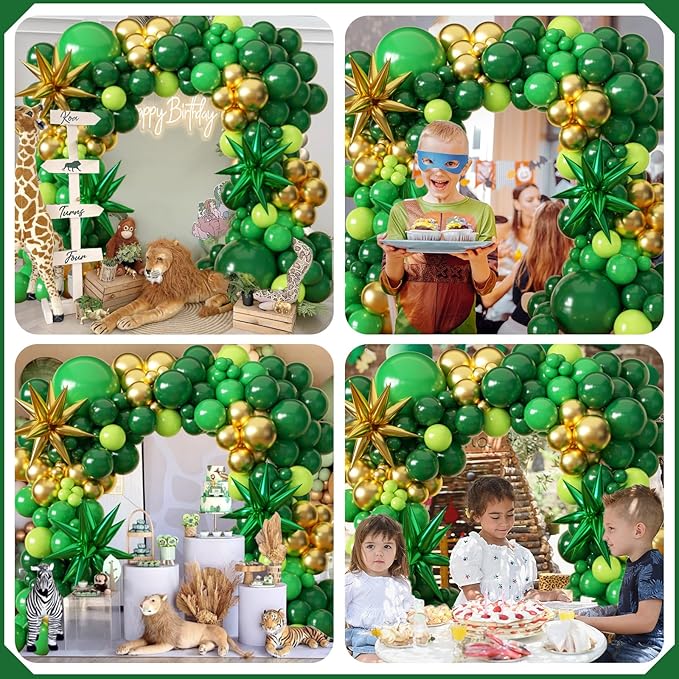 KARLURE Green and Gold Balloon Garland Arch Kit with Stars, Different Sizes Emerald Dark Pastel Green Gold Balloons for Birthday Party 2026 Graduation Decorations Jungle Green Party Decorations