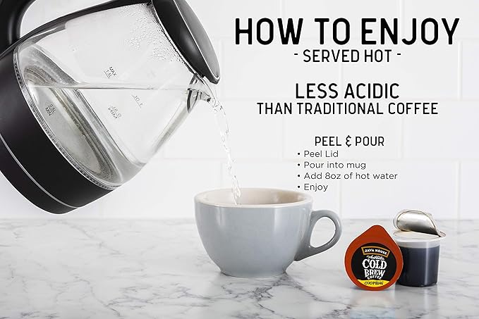 JAVA HOUSE Medium Roast Colombian Cold Brew Capsules, 1.35 Fluid Ounces (6 Count) Peel and Pour, TSA Approved, Travel Friendly Cold Brew, Hot or Iced, Instant Coffee Concentrate