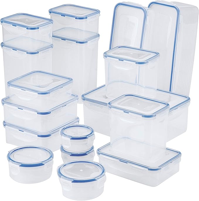 Lock & Lock Easy Essential Storage Set/Food Containers Airtight Bins/BPA-Free/Dishwasher Safe, 38 Piece, Clear