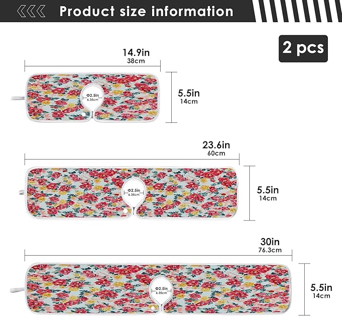 Kitchen Faucet Absorbent Mat,Rose Floral Flower Water Splash Guard for Sink, Faucet Drip Catcher Thicken Sponge Microfiber Faucet Water Catcher Mat Sink Absorbent Mat for Kitchen 30x5in 2Pack