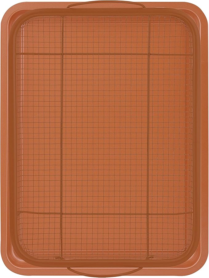 Baking with G&S Nonstick Crisper Basket with Baking Pan, Copper, 2 Piece Set, Durable and Easy to Use