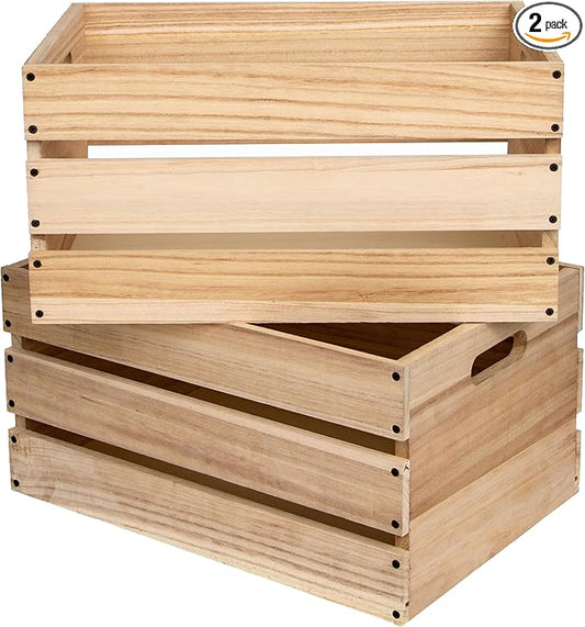20" L Oversize Wooden Crates For Storage, Wood Milk Crates Of Farmhouse Log Color ,Suitable for DIY,Vinyl Record Storage Crates,Extra Large Size Rustic Decration Wood Storage Crates .