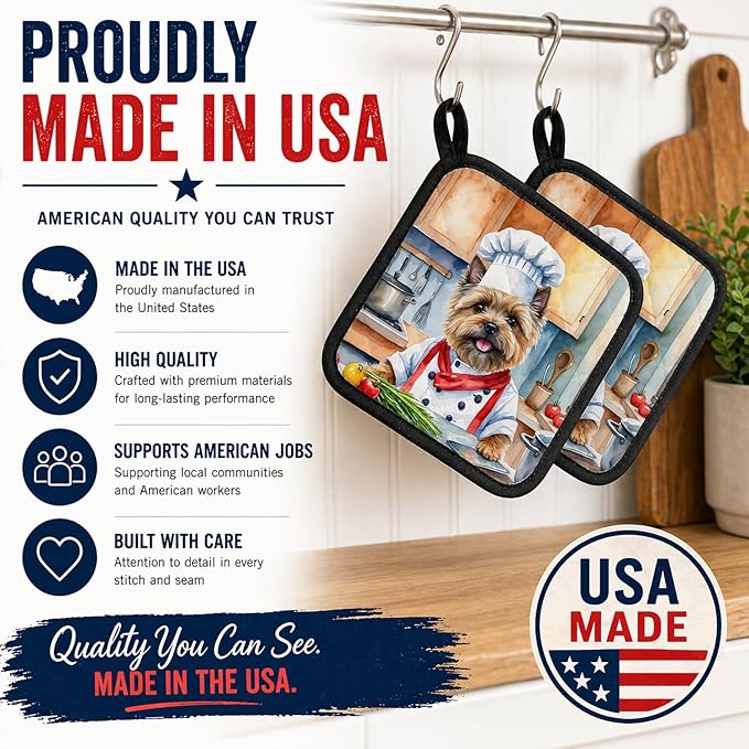 Caroline's Treasures Cairn Terrier The Chef Pair of Pot Holders Kitchen Heat Resistant Pot Holders Sets Oven Hot Pads for Cooking Baking BBQ, 7 1/2 x 7 1/2