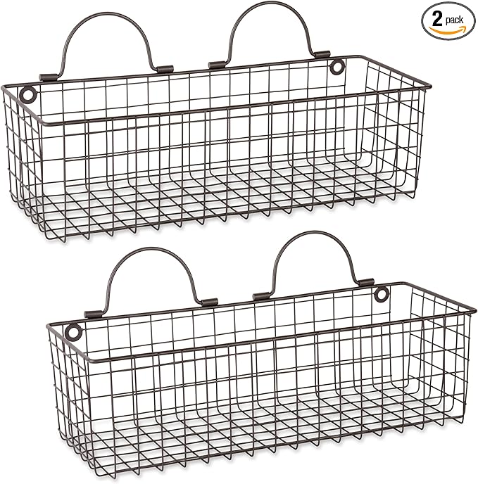 DII Farmhouse Vintage Décor, Wire Wall Basket, Medium, Bronze, 2 Piece