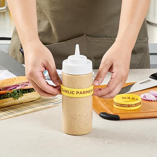 Restaurantware Silicone Squeeze Bottle Band 10 Count 2.75 Inch Dishwasher Safe Condiment Identification Band, Garlic Parmesan Yellow Non-Slip Band for Condiment Labeling at Restaurants, Food Trucks