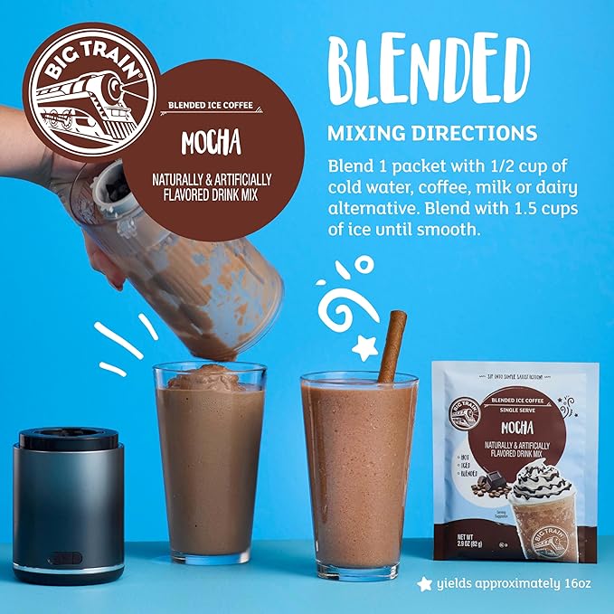 Big Train Mocha Blended Iced Coffee Beverage Mix, 2.9 oz Packets (Pack of 12)