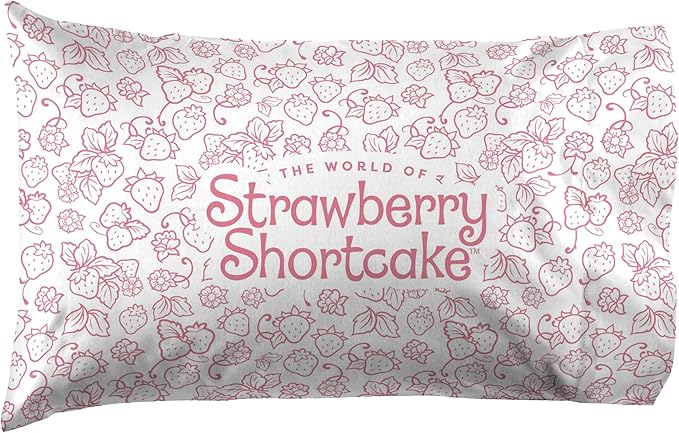Jay Franco Kids Sheet Set with Fitted, Flat Sheets & Pillow Cover - Ultra-Soft Bedding with Pillowcase for Room Decor, Pink - Strawberry Shortcake, 4 Piece Full