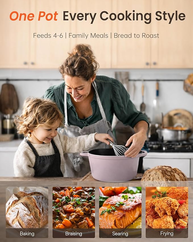 Nuwave 6QT Healthy Enameled Cast Iron Dutch Oven Pot with Lid, Heavy Duty 7-Layer Enamel, Enhanced Rust Protection, Dual Handles, Oven Safe to 500°F for Sourdough Bread Baking, Braise, Stew, Roast