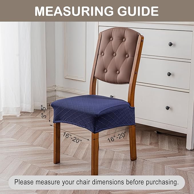 Genina Waterproof Seat Covers for Chairs,Set of 6 Dining Room Chair Seat Covers for Kitchen,Stretch Jacquard Removable Washable Dining Chair Slipcovers Protectors,No Rear Covers, Navy Blue