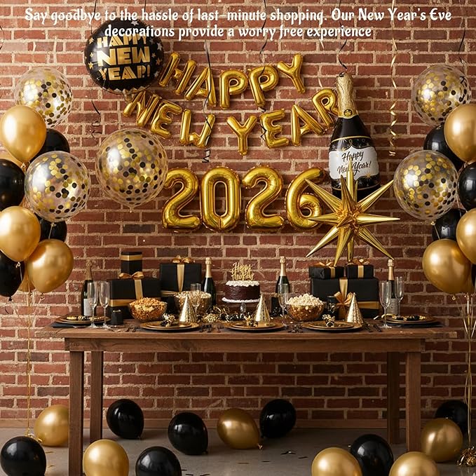 107 pcs 2026 New Years Decorations, New Years Eve Party Supplies 2026, Happy New Year 2026 Balloons Set for Festive Celebrations, Home and Office Decoration
