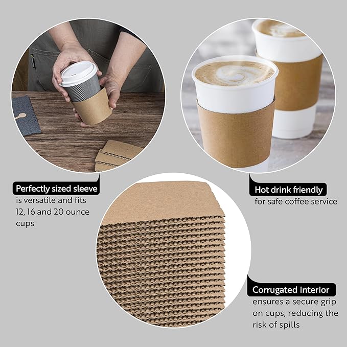 Restaurantware SLEEVES ONLY: Restpresso 5.1 x 2.8 Inch Coffee Cup Sleeves 50 Corrugated Hot Cup Sleeves - Disposable Heat-Tolerant Kraft Paper Disposable Coffee Sleeves Secure Grip