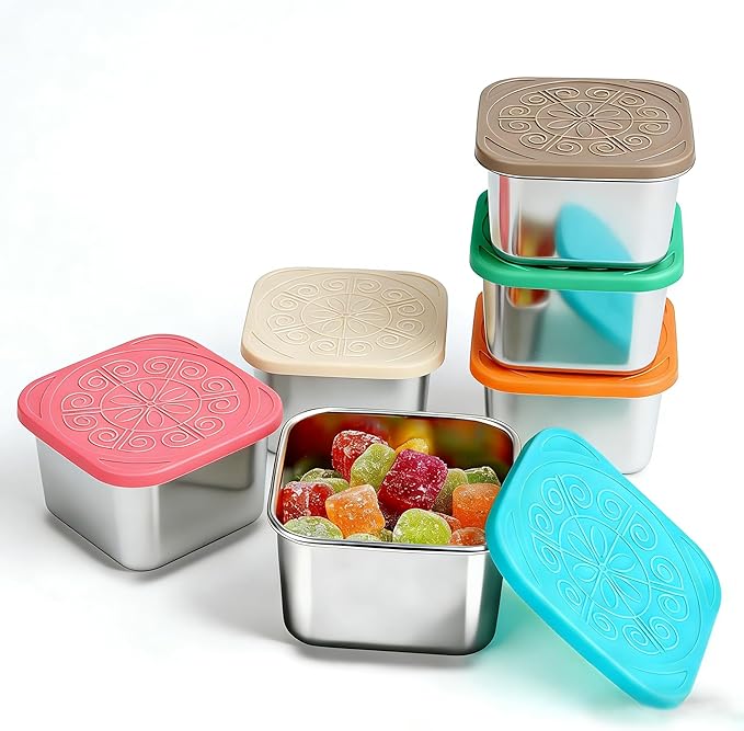 6 Pack Stainless Steel Food Storage Containers with Lids, 6 oz Small Snack Containers Leak Proof Snack Boxes & Meal Prep Lunch Boxes for School, Daycare, Picnic, Summer Camp