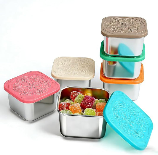 6 Pack Stainless Steel Food Storage Containers with Lids, 6 oz Small Snack Containers Leak Proof Snack Boxes & Meal Prep Lunch Boxes for School, Daycare, Picnic, Summer Camp