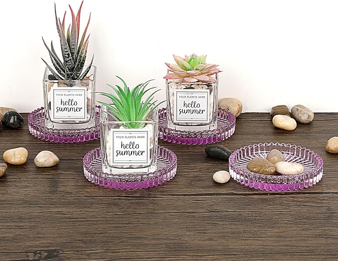 JUXYES 5 Pack Clear Purple Crystal Coasters Round Cup Mat, Glass Coasters for Drinks Coffee Tea Wine, Decorative Wine Bottle Coaster, Crystal Drink Coasters for Restaurant bar Kitchen Dining Table