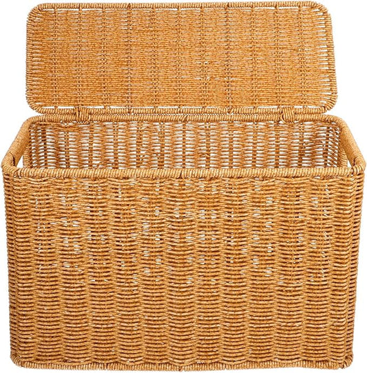 Alipis Woven Basket with Lid and Handle 15X11X6 Inch Portable Gap Storage Box for Organizing Toys Magazines Household Sundries