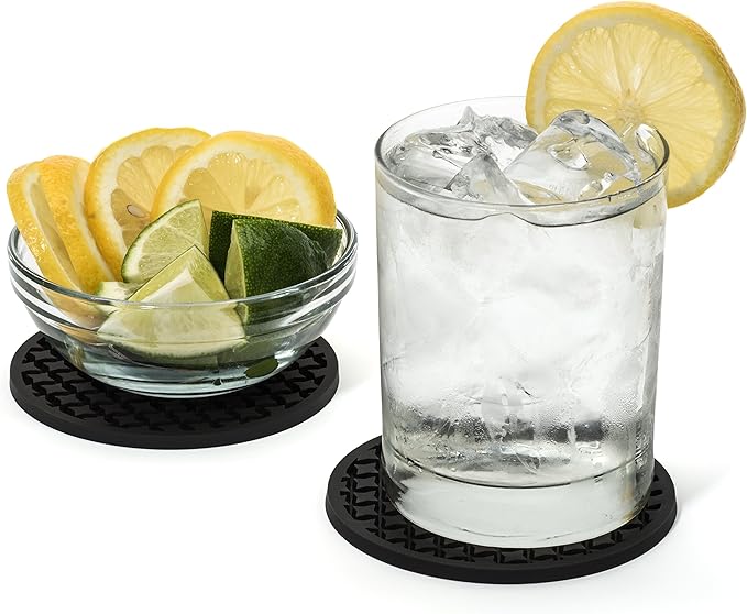 LILLC Set of 9 Silicone Drink Coasters with Holder for Coffee Table, Dining Table Decor - Non-Slip, Leakproof, Heat Resistant, BPA Free, Dishwasher Safe, 4" - Ideal for Home, Kitchen and Bar