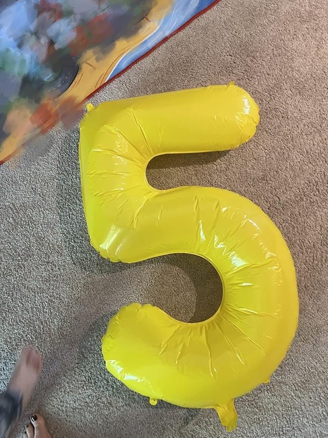 Balloons Number 5, Yellow Balloon Numbers for Girls Boys Happy Birthday Decorations, 40 Inch Balloon for 5, 15, 25, 2025 Graduation Wedding Anniversaries Party
