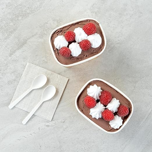 Restaurantware Paper Cups 200 Count 12 Ounce Square Disposable Ice Cream Containers, Leak-Resistant Paper Dessert To Go Cups, Hot And Cold Food, Durable Chocolate Drizzle Design