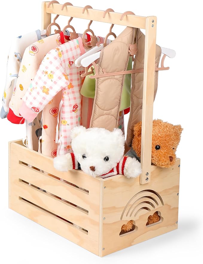 Wooden Baby Shower Crate Closet – with Handle, Smooth Surface & Round Edges – Textured Natural Wood - New Born Welcome Gift Hamper for Boys & Girls - Pregnancy Gifts for New Parents