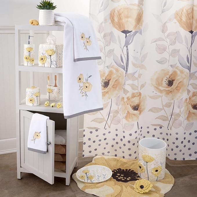 Avanti Linens - Covered Jar, 100% Hand-Painted Resin Bathroom Accessories, Floral Home Decor (Marielle)