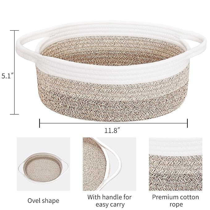 ABenkle Small Basket with Handles - Decorative Durable Rope Woven Storage Bin Shelf Storage Organizer Cube, Easter Baby Gift Basket, 12"x8"x5"