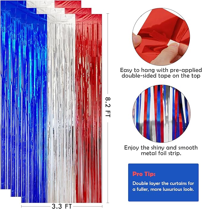 OHOME 4th of July Decorations - American Flag Backdrop Streamers | Patriotic Memorial Day Decor for Indoor Outdoor Outside - 250th Anniversary Fourth of July Accessories Party Favors,2 Pack