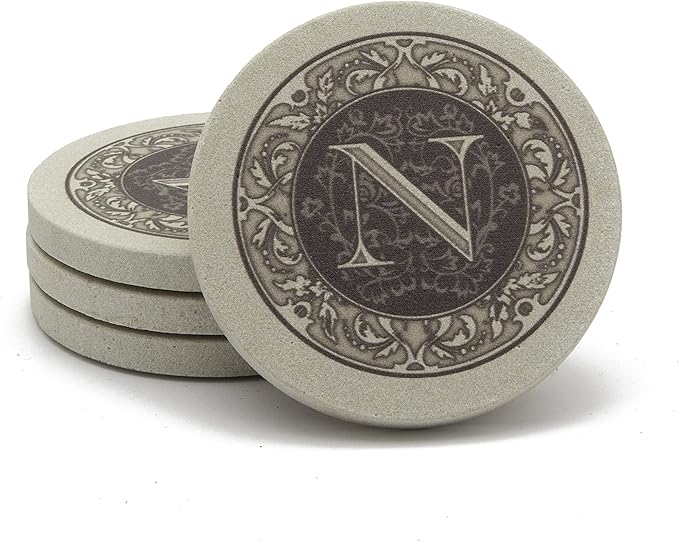Thirstystone Monogram Letter N 4 Pack Sandstone Coasters Manufactured in The USA Decorative Absorbent Easily Wipes Clean