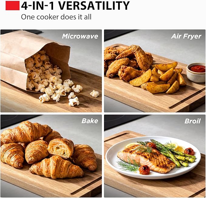 Toshiba Air Fryer Combo 4-in-1 Countertop Microwave Oven, Smart Sensor, Convection, Mute Function, Position Memory 13.6" Turntable, 1.5 Cu Ft, 1000W, Silver, ML-EC42P(SS)