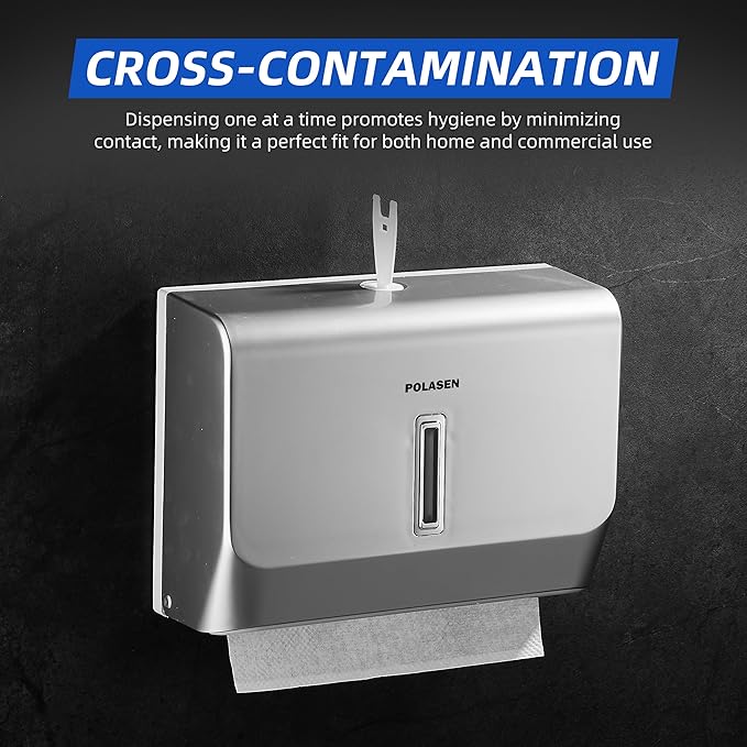 Paper Towel Dispenser Wall Mount Silver Upgraded Plastic Thickness for Universal 10” Multifold Trifold Z Fold Hand Towel Tissue Holder with Lock for Commercial Restroom Bathroom