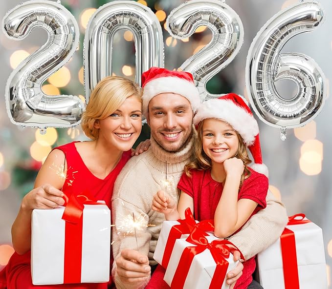 Giant Silver 2026 Balloons, 40" Large Number 2026 Balloons Helium Mylar Foil Balloons for 2026 New Year Graduation Party Decoration