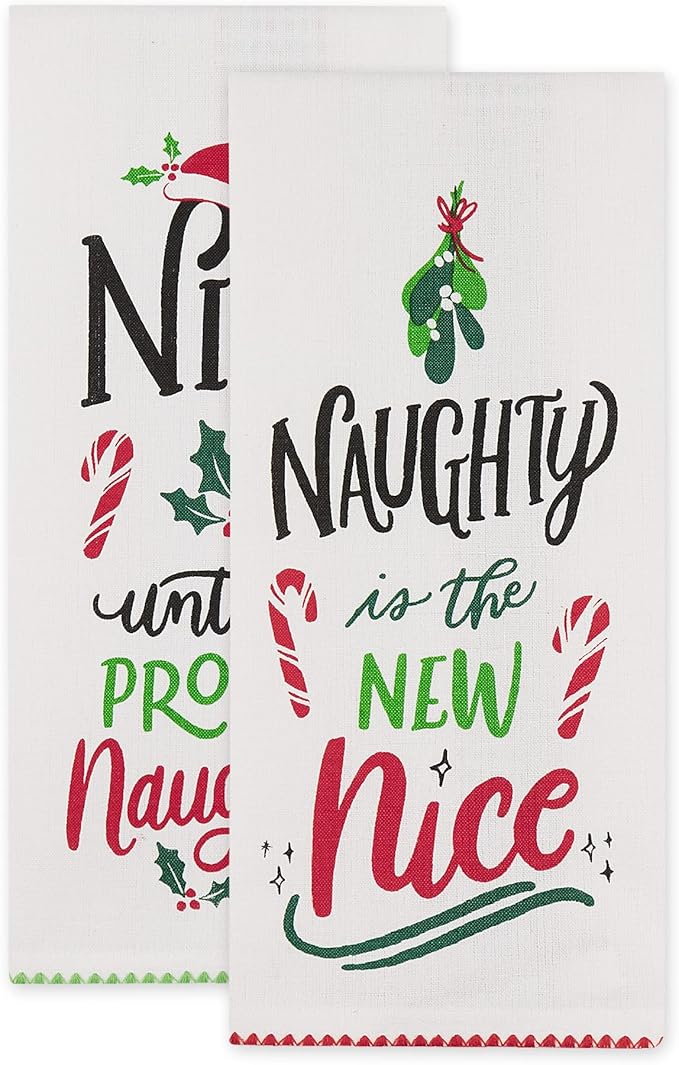 DII Holiday Kitchen Towel Set, Christmas Tea Towels for Baking, Cooking & Entertaining 18x28, Naughty/Nice, 2 Piece