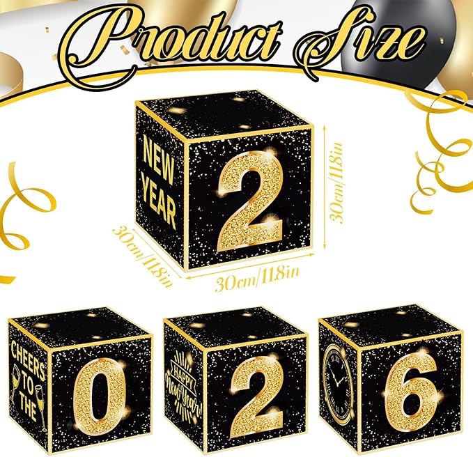 New Years Eve Party Supplies 2026 Balloon Box Kit Gold and Black New Years decorations for 2026 Happy Eve Party Decoration Supplies