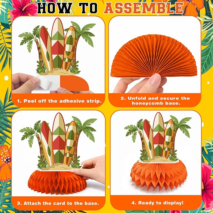 Luau Party Decorations - 9 PCS Hawaiian Honeycomb Table Centerpiece for Tiki and Luau Hawaiian Party Favors Supplies | Tropical Party Decorations for Summer Beach Pool Birthday Wedding