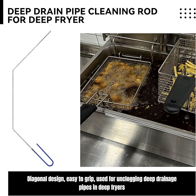 4 Pcs Fryer Cleaning Tools, L Shaped Stainless Steel Bristles Fryer Deep Cleaning Brush, Deep Fryer Crumb Scoop, Fryer Deep Cleanout Rod, Long Handle Fryer Basket Brush for Restaurant Air Fryer