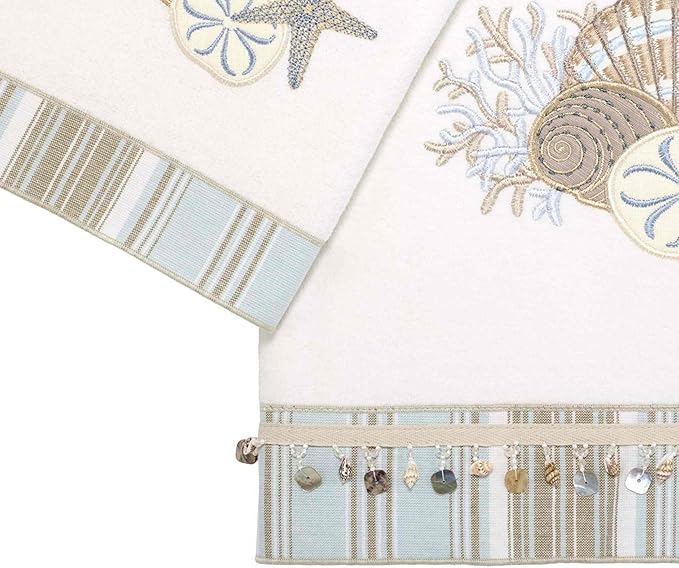 Avanti Linens - 3pc Towel Set, Soft & Absorbent Cotton, Coastal Home Decor (By the Sea Collection, White)