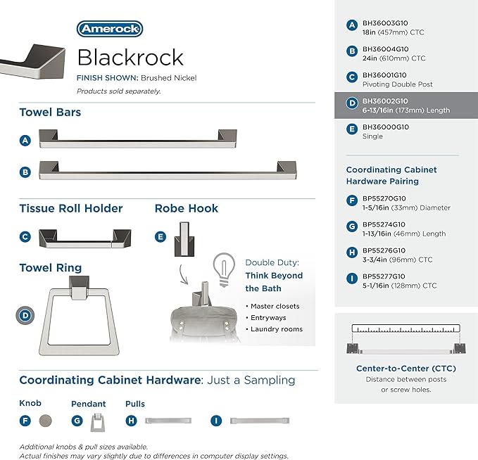 Amerock BH36002G10 | Brushed Nickel Towel Bar | 6-13/16 in (173 mm) Length Towel Holder | Blackrock | Hand Towel Holder for Bathroom Wall | Small Kitchen Towel Holder | Bath Accessories