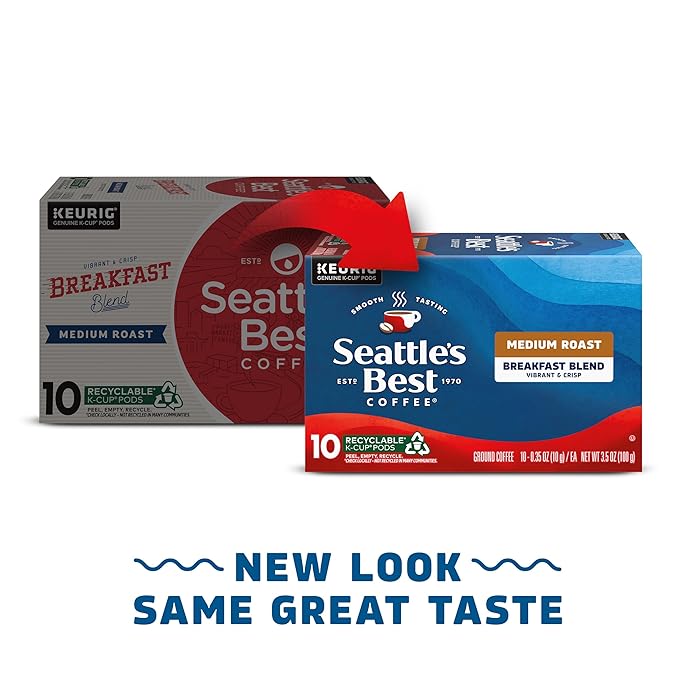 Seattle's Best Coffee Breakfast Blend Medium Roast K-Cup Pods | 6 Boxes of 10 (60 Total Pods) (Pack of 2)