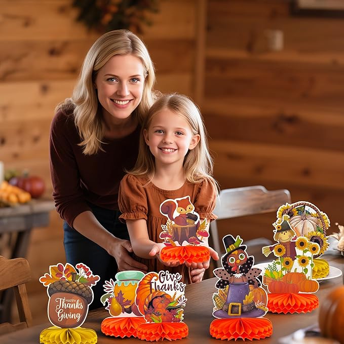 OHOME Thanksgiving Table Decor - 9 PCS Honeycomb | Thanksgiving Decorations Indoor Outdoor - Fall Centerpieces for Tables | Friendsgiving Party Decorations Supplies Favors Essentials for Home Kitchen
