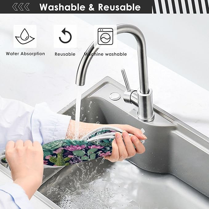 Kitchen Faucet Absorbent Mat,Succulent Plants Cactus Water Splash Guard for Sink, Faucet Drip Catcher Thicken Sponge Microfiber Faucet Water Catcher Mat Sink Absorbent Mat for Kitchen 14x5in 2Pack