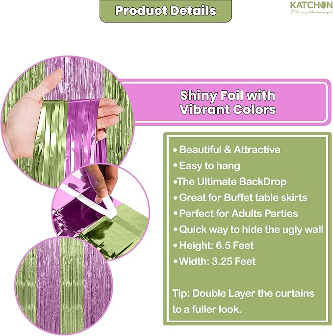KatchOn, Sage Green & Pink Fringe Backdrop Curtain - Pack of 2 | Fringe Curtains for Boho Birthday Engagement Anniversary Baby Shower Bachelorette Decorations Sage Green and Pink Party Decorations