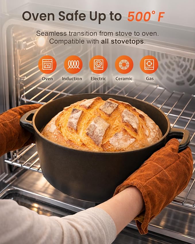Nuwave 6QT Healthy Enameled Cast Iron Dutch Oven Pot with Lid, Heavy Duty 7-Layer Enamel, Enhanced Rust Protection, Dual Handles, Oven Safe to 500°F for Sourdough Bread Baking, Braise, Stew, Roast