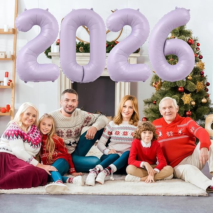 Pastel Purple 2026 Balloons, 40 Inch 2026 Number Balloon Foil New Year Balloon Numbers for New Years Eve Party Graduation Party Decoration