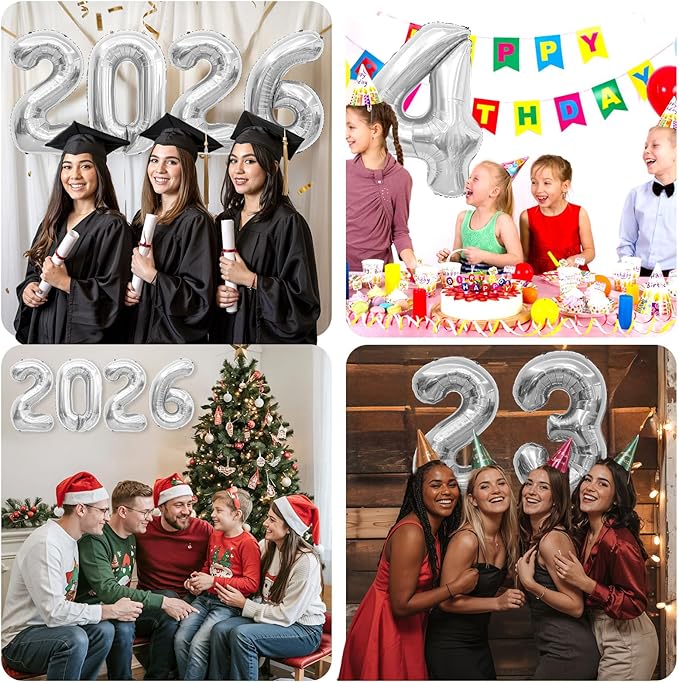 2026 Silver Balloons 42 Inch Silver Foil 2026 Balloon Numbers For New Years Balloons New Years Eve Party Supplies Nye Decorations Happy New Year Decorations 2026 Graduation Decorations 2026 Globos