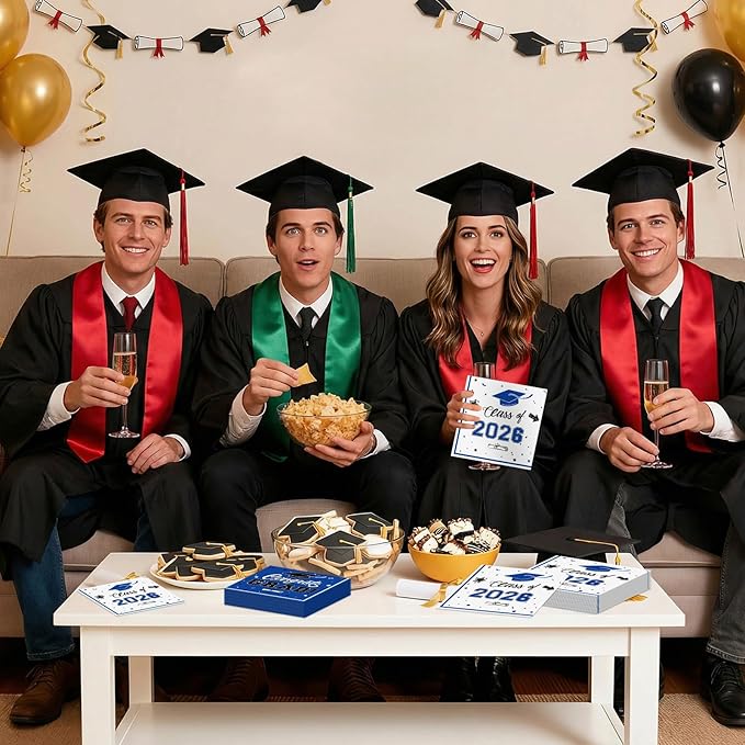 50 Pcs Graduation Napkins Decorations - Blue Class of 2026 Congrats GRAD 3-Ply Paper Cocktail Dinner Napkins Set for 2026 Graduation Party Supplies Table Decor Favors, 6.5 x 6.5 Inch