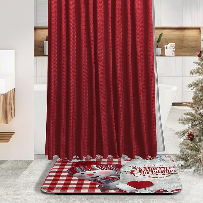 Clara Clark Bathroom Accessories Set - Christmas Shower Curtain Set, Xmas Bathroom Set, Christmas Bathroom Decor, Bathroom Accessory Set, Toilet Brush, Trash Can & Soap Dispenser - 19PC Set