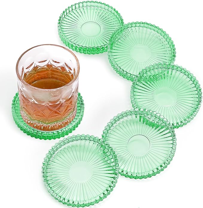 St Patrick's Day Glass Coasters, GOH DODD Set of 6 Crystal Coasters Tabletop Protection for Drinks, Home Decor, Kitchen, Living Room, Patio, Wedding, Party, Housewarming Gifts, Clear Green